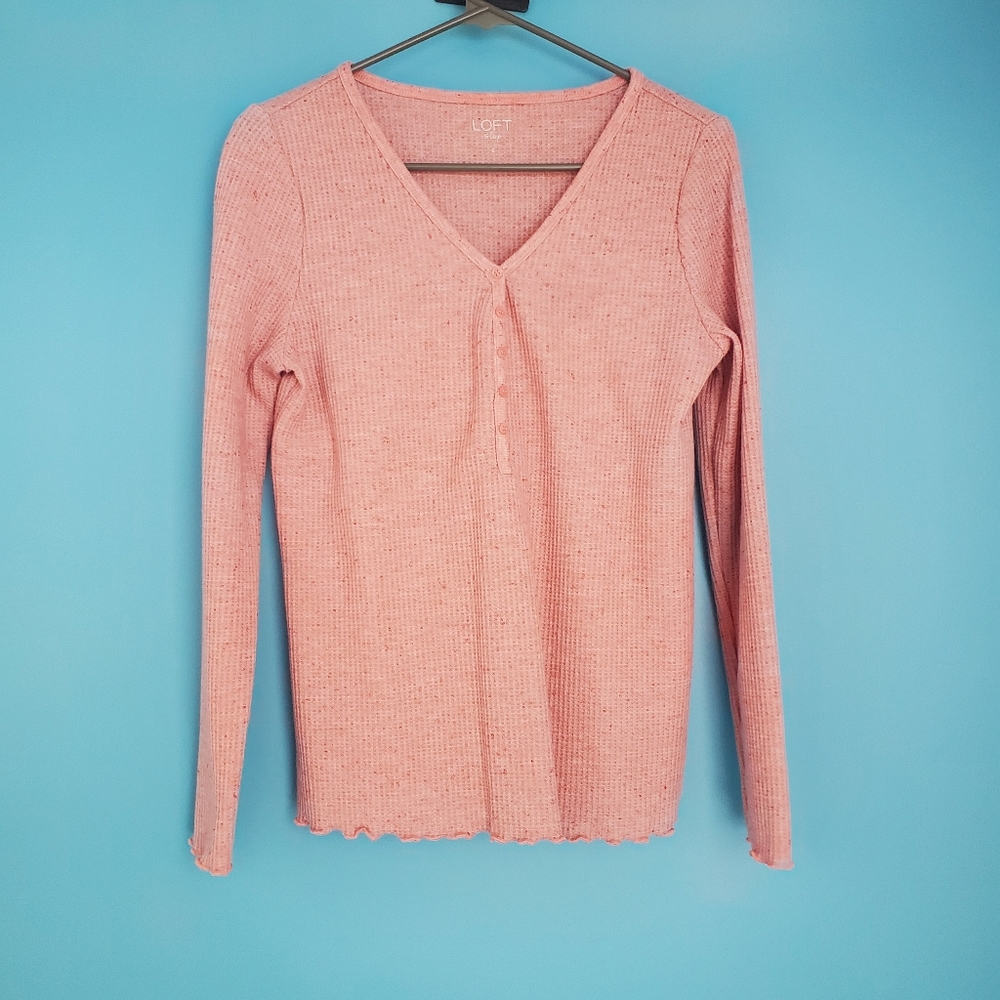 LOFT Sleep Waffle Knit Pajama Top Size XS Pink